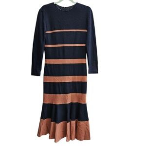 Vintage Women's Louis Feraud FLAW Wool Angora Black & Tan Stripe Dress Size 8